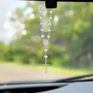 Car Rearview Mirror Cross Pendant, Car Rearview Mirror Hanging Ornament, Car Interior Decoration Accessories for Women & Men, Car Trinkets