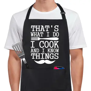Cotton Funny Apron for Men Women Adjustable Bib Aprons with 2 Pockets Grill Kitchen Cooking BBQ One Size Fits All