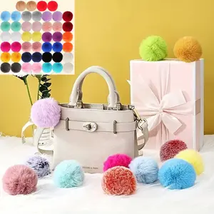 Pack of 46 Faux Fur Rabbit Fur Pompoms,with Elastic Band, Decorations for Bags, Key Chains, Shoes, Scarves, Knitted Hats and Pendants, for Women