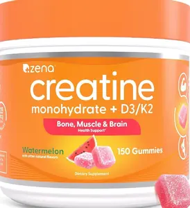 Zena Nutrition Creatine Gummies with D3 & K2, Creatine Monohydrate for Men and Women, Supports Bone, Muscle, & Cognitive Health, Gummy Workout Supplement, Watermelon Flavor, 150ct, 30 Daily Servings