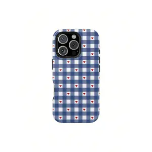 Red Picnic Hearts Gingham Phone Case For IPhone 13, 14 Pro, 16 Pro Max - Summer Vibes Beach & Tropical Aesthetic Design With  Finish & Durable Polycarbonate Shell Screen Protector,Suitable For IPhone 17 Air