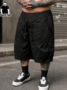 Large Size Men's Solid Color Casual cargo shorts, Pocket Design, Comfortable and Fashionable, Ideal for Daily Wear, Versatile Fashion Item