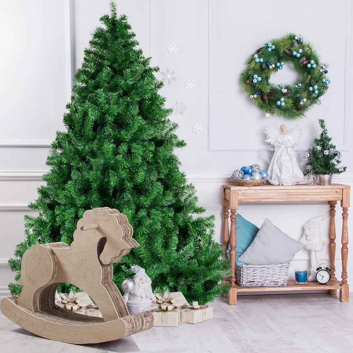 Artificial Christmas Tree, 7FT/8FT Premium Pine Unlit Holiday Decoration, Full Size Décor Easy Assembly Metal Stand