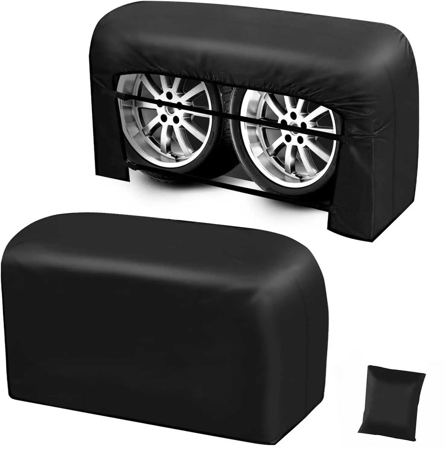 2 Pack Waterproof RV Tire Wheel Covers Protector, Universal Dual Axle Wheel Covers with Windproof Buckles, 840D Heavy Duty Dual Trailer Tire Covers Fits 27"-30" Diameter Tires, Anti-UV Black Dual Tire Covers RV Accessories for RV Truck Trailer SUV Camper