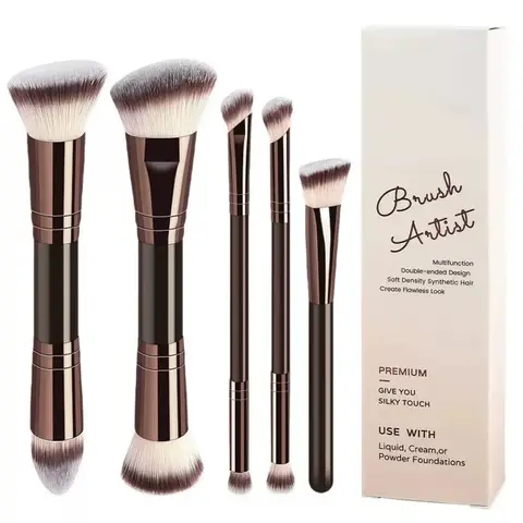 5-Piece Makeup Brushes Kit - Face & Eyes Cosmetic Tool Set with Foundation, Loose Powder, Blush, Contour, Concealer, Eyeshadow & Eyebrow Tools, High-Quality Essential Beauty Kit, Travel-Friendly for Daily Use, Ideal Back to School Gift, Makeup Brushes Kit