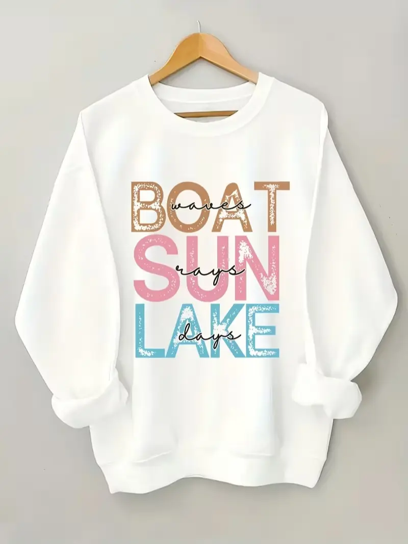 [Sale off up to 50%] [Free ship] Boat Waves Sun Lake Graphic Sweatshirt for Women, Retro Summer Vacation Sweatshirt