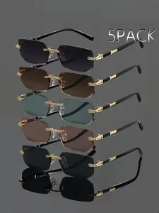 5 Pcs Frameless Edge-Trimmed Glasses, Modern Trendy Sunglasses, Yk2 Style Value Pack, Perfect for Daily Casual Wear, Shopping, Photography Use