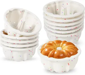Silicone Mini Fluted Tube Cake Pan with Metal Reinforced Frame, 12 Pcs 4 Inch Nonstick Mini Cake Molds for Baking Jello, Muffin, Pudding, Chocoflan, Oven Safe and Dishwasher Safe