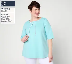 Denim & Co. Active French Terry Elbow Sleeve Boat Neck Top