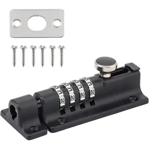 4.8" 4-Digit Combination Slide Bolt Latch, Sliding Security Lock for Gates Doors Sheds Fences Yards Cabinets, Black for Indoor Outdoor Use