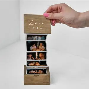 Pull Out Photo Album Custom Wooden Photo Box Personalized Memory Keepsake Box Trinket Wood Box Customized Wooden Photo Frame Shadow Box Gift