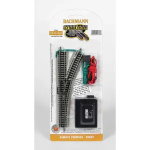 Bachmann Trains - Snap-Fit E-Z TRACKÂ® REMOTE TURNOUT - RIGHT (1/card) - NICKEL SILVER Rail With Grey Roadbed - N Scale