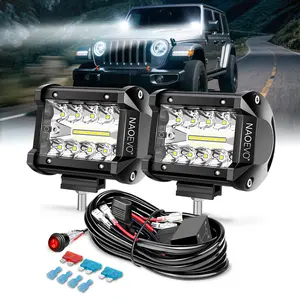 NAOEVO 4 Inch LED Pod Lights, Spot Flood LED Fog/Driving/Off Road Lights with 2 Leads Wiring Harness, Cube Pods for Truck Boat ATV UTV, 2 Pcs (White)