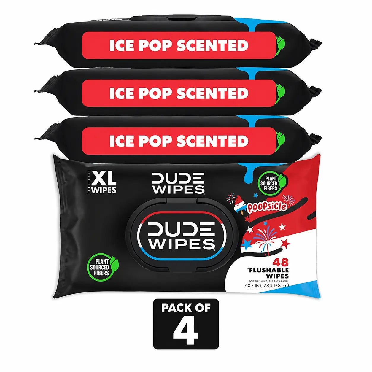 DUDE XL Flushable Wipes, POOPsicle Ice Pop Scented, 4 Packs (192 Count) Toilet Wipes for Home Care DUDE XL Flushable Wipes, POOPsicle Ice Pop Scented, 4 Packs (192 Count) Toilet Wipes for Home Care