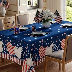 1pc Patriotic Tablecloth |   American Flag & Stars Design, Washable Rectangular Table Cover for Home Parties, Memorial Day, Independence Day - 51x51/51x70/56x83/56x103 Inch, Memorial Day Decor |   Polyester, Machine Made, Ultrasonic Embossing