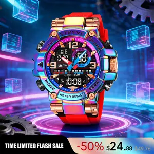 Men's Colorful Punk Style Quartz Watch, Multi.Functional Waterproof Dual Display Wristwatch, TrendyFashion Sport Watch, Birthday Gift with Gift Boxfashionable wristwatch multifunctional men luminous hand