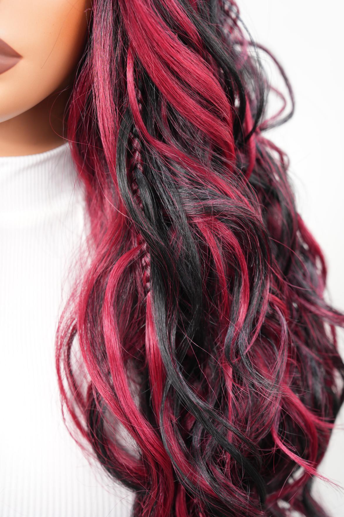Noble 25 Inch Black & Red Ombre Braided Body Wave Wig