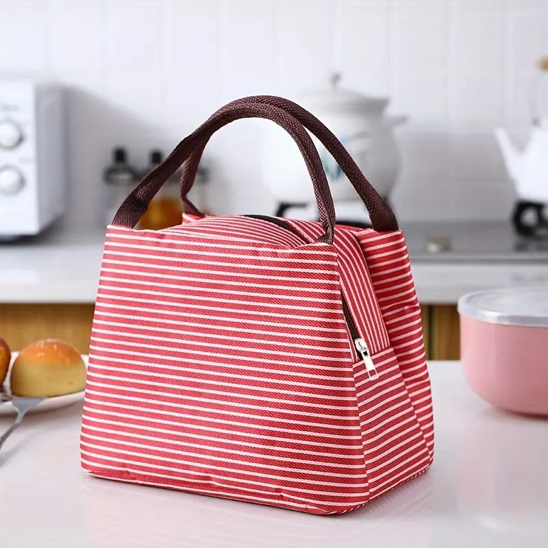 1pc Stylish Multi-Color Striped Lunch Bag - Portable, Leak-Proof & Insulated Tote Bento Box - Durable, Washable & Reusable for College, Work, Travel & Picnics - Perfect Kitchen Organizer & Storage Bag Thermal Bag
