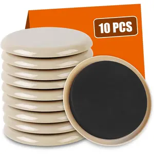 10PCS 3 1/2" Reusable Heavy Duty Furniture Sliders for Hardwood Floors and Carpet, Reusable Furniture Movers Floor Protectors (Beige)