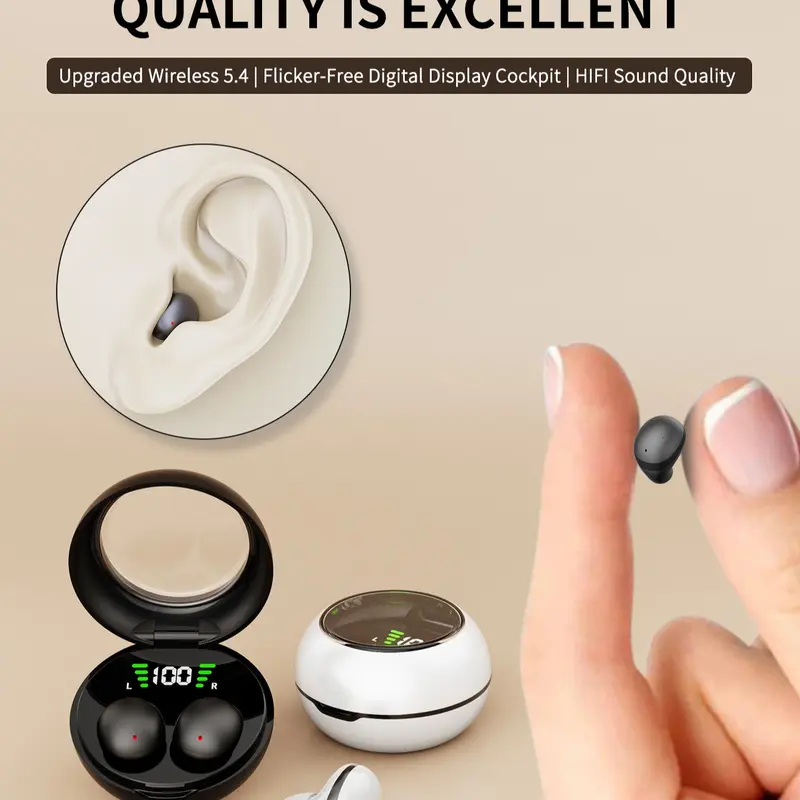New Mini Wireless Earbuds, Audio Earbuds, TWS Sleep Headphones, Small Invisible Work, Easy to Carry, Comfortable Wear, Suitable for Sleep and Sports, Sleeping Headphones, True Wireless Earbuds