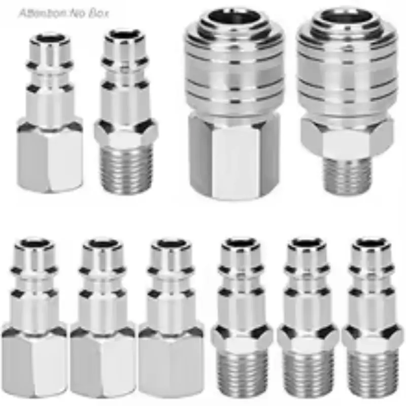 10-Piece European Air Compressor Fitting Kit - 1/4" BSP Male & Female Quick Release Connectors, Steel with Zinc Plated Rustproof & Corrosion Resistant, Universal Pneumatic Coupler Set for Air Tools & Compressor SystemsIndustrial Household Use.