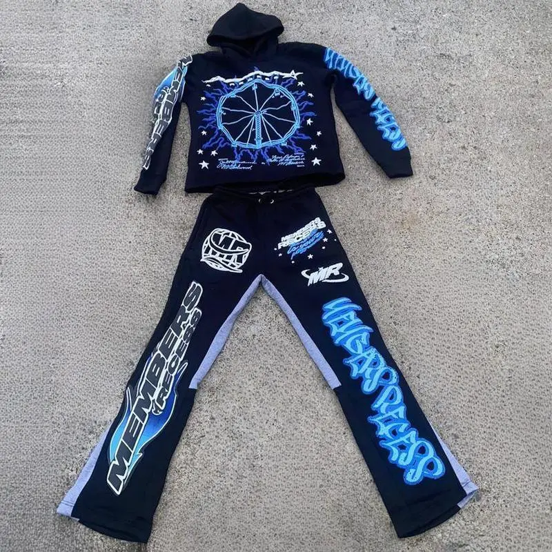 2025 New Men's Fashion Hoodie & Flared Pants Set - Street Style Casual Outfit Set Outdoor Sport Club Gift
