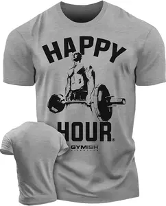 002. Happy Hour Funny Motivational Workout Gym T-Shirt for Men
