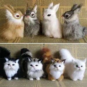 Simulated rabbit, owl, cat, fox plush ornaments in a squatting pose, home decoration animal world static and movable models, children's gifts