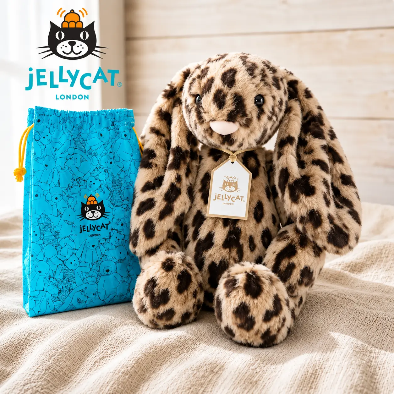 JELLYCAT Cobblehop Leopard Ruby Exclusive Bunny Stuffed Toy - New With Tags (NWT) Including Dust Bag