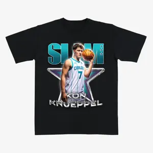 Kon Knueppel "Slam Star" T-Shirt – Black Chrome Graphic Tee Featuring Rookie and Bold Metallic Star Design, Vintage 90s Style Hornets Basketball Apparel