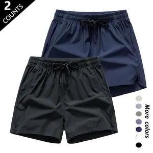 Men’s 2-Pack Fitness Running Shorts, American sports-casual style, quick-dry breathable fabric that doesn’t cling, zippered pockets ensure belongings stay secure, drawstring elastic waistband for a loose fit that doesn’t squeeze, side slit details allow f