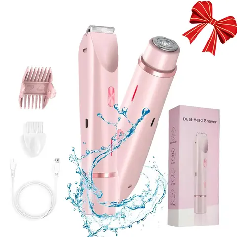 Women's Electric Bikini Trimmer, 2 in 1 Dual Head Dual Purpose Shaver, Removable Heads, Waterproof Wet & Dry, Body Hair Trimmer, Body Hair Trimming, Cordless Hair Trimmer, Trimmer and Shaver