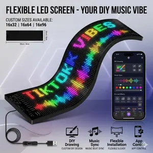 Flexible RGB Matrix Pixel Screen, USB 5V Powered Scrolling LED Sign, Bluetooth APP Control, Portable Bright Advertising Display for Car, Home and Business Decor