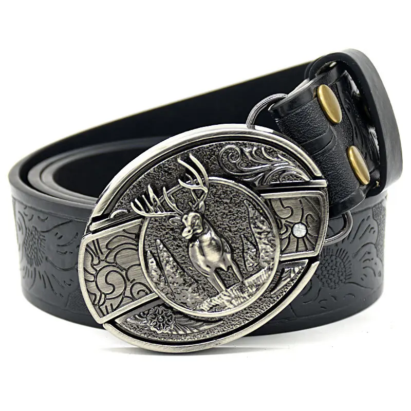 Round deer-patterned knife buckle with black 