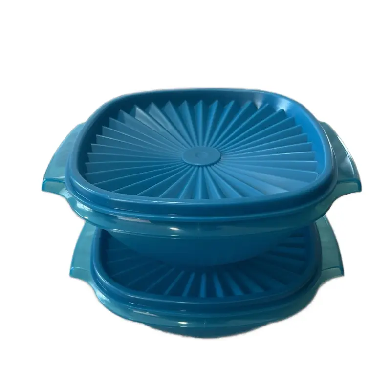 Servalier Blue 2-Piece Stackable Plastic Bowl Set with Lids - Eco-Friendly Kitchenware Food Storage Container for Compact Kitchen Organization, Bathroom Small Item Organization