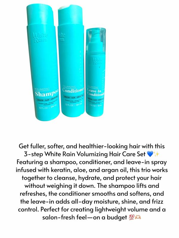 3-pc volumizing/frizz white rain shampoo,conditioner, and leave-in Set for Haircare