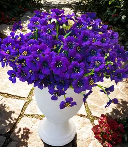 12 Bundles, UV Resistant Artificial Flowers for Outdoor, Garden & Front Yard Decoration - Faux Silk Daisies, Fake Plants Ideal for Porch, Patio, Indoor and Home Decor (Dark Purple)