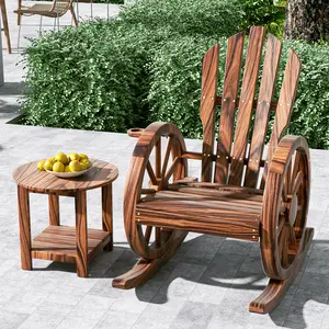 Homgava Outdoor Wood Rocking Chair with Slatted Design, Brown Adirondack Yard Glider, Patio Decor Rocking Chair for Porch Lawn Garden Balcony Poolside
