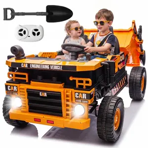 Megosky 24V 2 Seater Electric Ride on Dump Truck, Big Kids Truck Vehicles with Dump Bed, Electric Kids Ride-On Car with Bluetooth, Ride on Construction Car Toy, Key Start, Remote Control, Shovel, LED Lights, Gift for Boy Girl Ages 3-8
