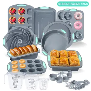 To encounter 30 in 1 Silicone Baking Set - 10 Silicone Baking Cake Pan, Baking Sheet, Donut Molds, Muffin Pan with Measuring Cups and Spoons Set
