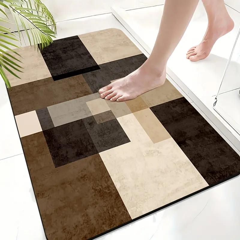Abstract Block-Patterned Rectangle Bathmat - Soft Bathroom Mat, Super Water-Absorbent Mat, Non-Slip Household Textile for Home Bathroom, Kitchen