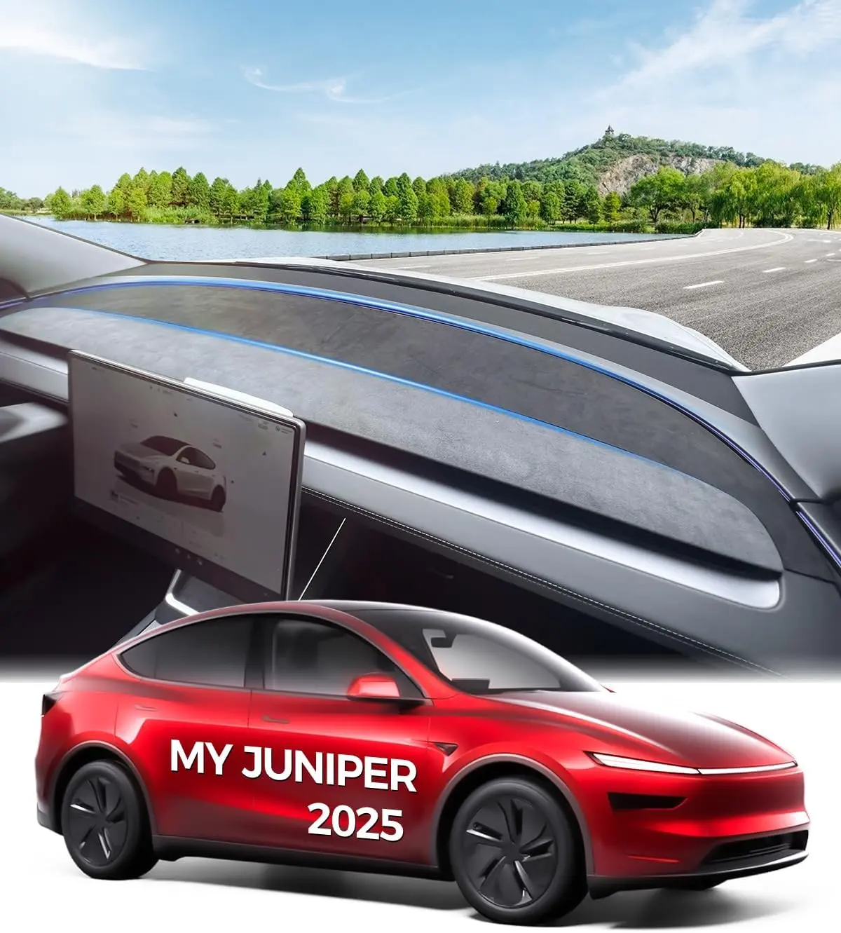 Upgrade Dashboard Cover Mat for <Tesla > Model Y Juniper Accessories Anti-Glare Suede Dash Mat for Model 3 Highland Interior Accessories