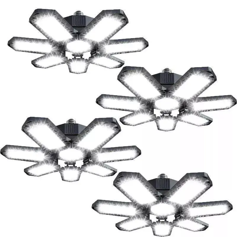 New 7+1LED Garage Light Bulbs, Ultra Bright 6500K Garage Ceiling LED Light, Shop Light with Deformable Panels, E26/E27 Bulb Socket Lighting for Workshop, Warehouse