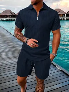 Homme Men's Half-Zip Short Sleeve T-Shirt and Shorts Set, Summer Casual Comfort with Stylish Lightweight Fabric, Perfect for Ages 18-54