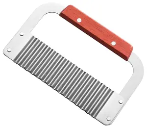 Crinkle Cutter Stainless Steel Potato Slicer Heavy Duty Wavy Crinkle Cutting Chopping Tools with Wooden Handle for Carrot Veggies