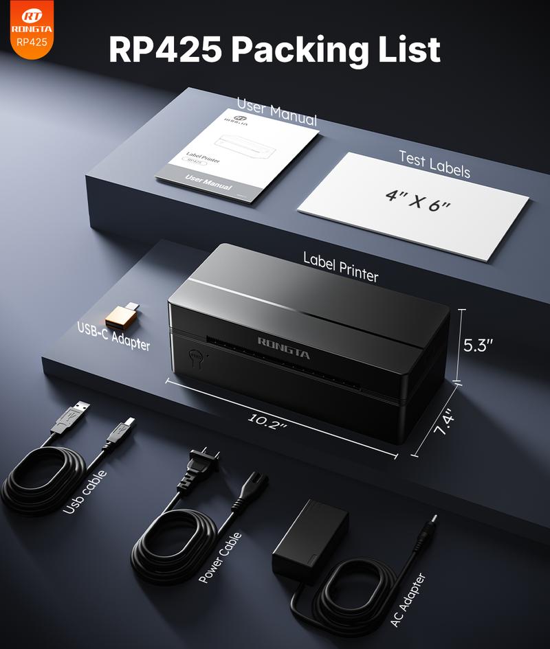 RT  Shipping Label Printer, Bluetooth Wireless Thermal Label Printer, Compatible with iOS, Android, Windows, Mac, Chromebook, Widely Used for Etsy, Ebay, Shopify, USPS