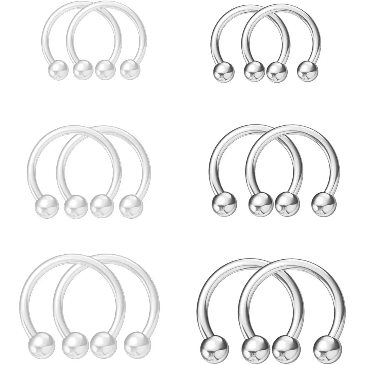 Clear& Septum Rings 16g 18g Septum Nose Rings for Women Men Horseshoe  Septum Ring Kit for  Work Clear Piercing  12 count