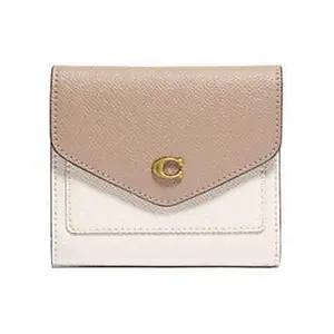 COACH Wyn 11 Zip Closure Leather Mini Wallet for Women, Chalk Taupe