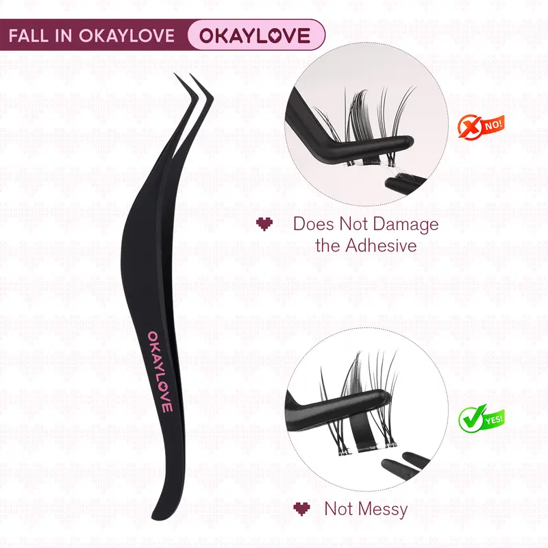 OKAYLOVE Anti-Stick Stainless Steel Lash Tweezers - Makeup Accessories for Beginners, Self Adhesive Eyelashes, Mess-Free Applicator, Easy Application, Reduced Bunching, Tidy Lines (Single Item)