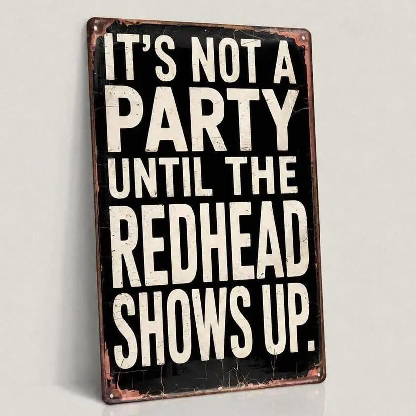 Funny Redhead Metal Sign "It's Not a Party Until the Redhead Shows Up" Vintage Wall Decor, Man Cave Decor, Bar Decor, Garage Wall Art, Gag Gift 8x12 Inch